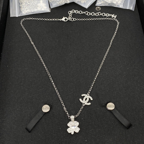 Chanel Clover CC Pendant Silver Necklace