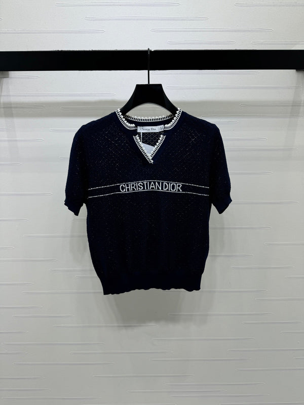 CD 26 Hollow-out Knit Short-Sleeve Top in Nylon