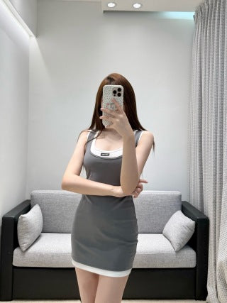 Miu Stretch Jersey Mini-Dress Steel Gray Nylon 394262