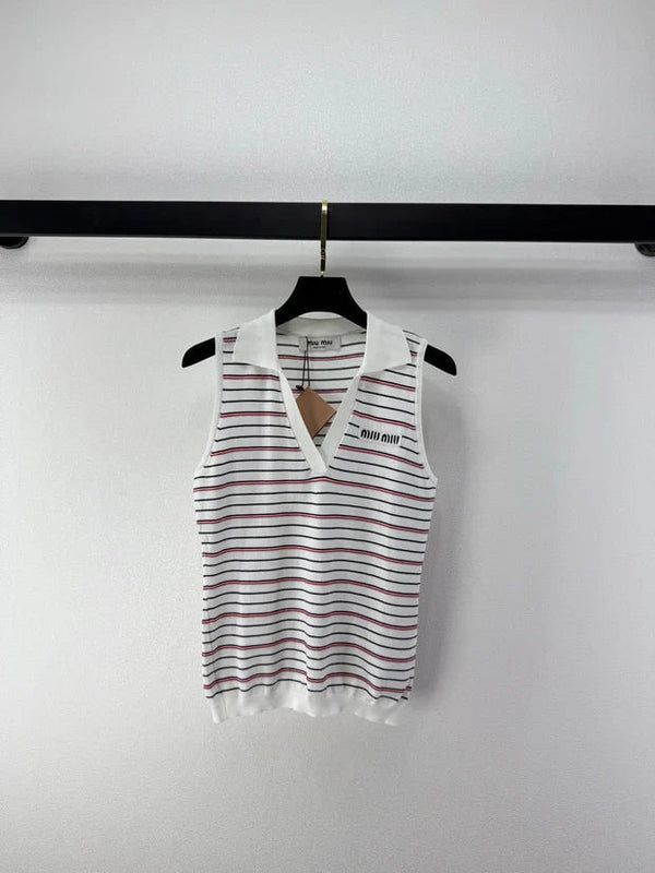 Miu 2026 Striped Collared Vest Tencel 395603