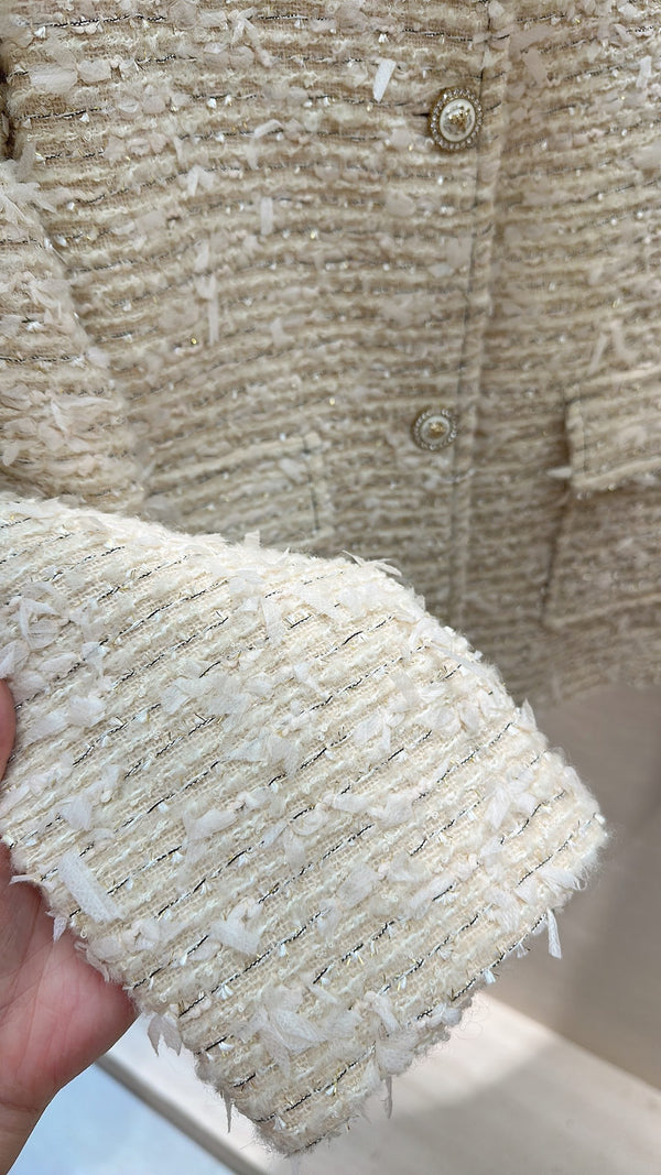 CC Fringe Jacket Cream White Tweed 415601