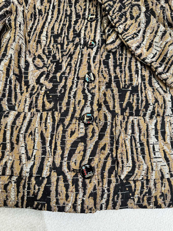 CC Métiers d'Art Animal Pattern Jacket Brown Black White Cotton Silk