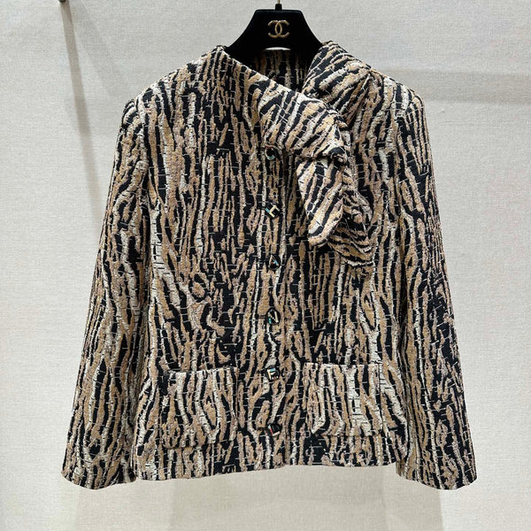 CC Métiers d'Art Animal Pattern Jacket Brown Black White Cotton Silk
