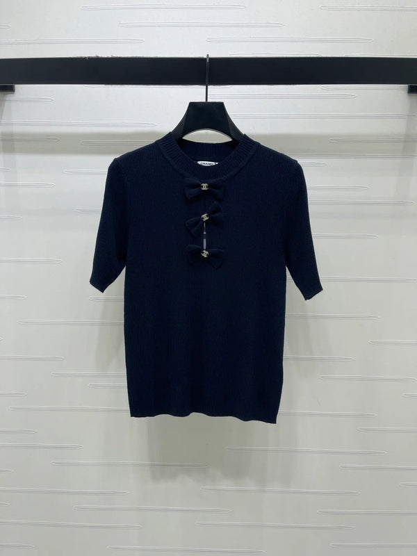 Chanel 2026 3D Bow Knit Short-Sleeve Top Wool 166066