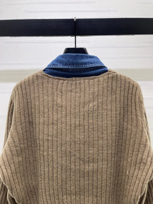 CD 2026 Denim Patchwork Collared Knit Long-Sleeve Top Wool 779595