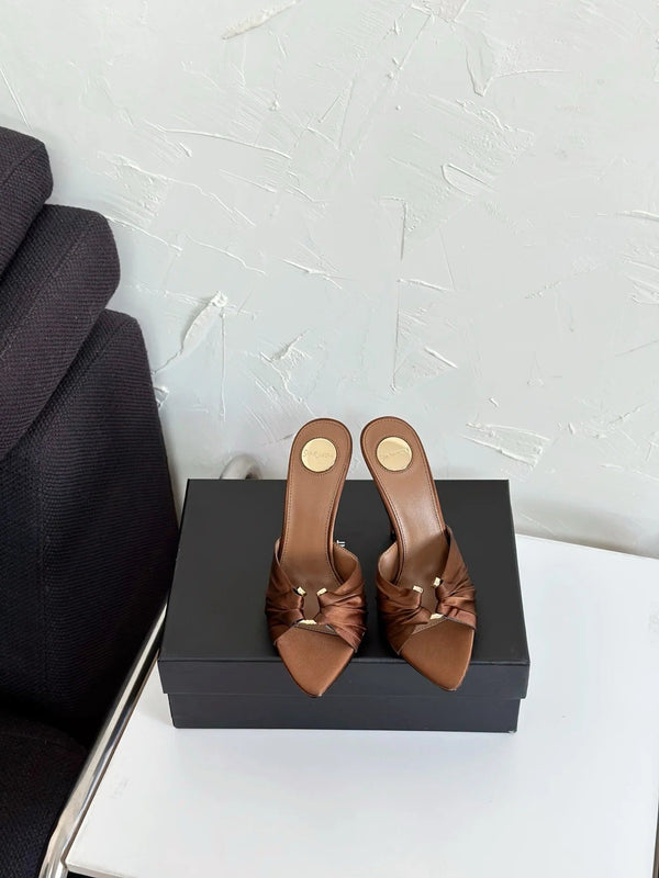 Saint Laurent 2025 Sandal 105mm Brown Silk Sheepskin