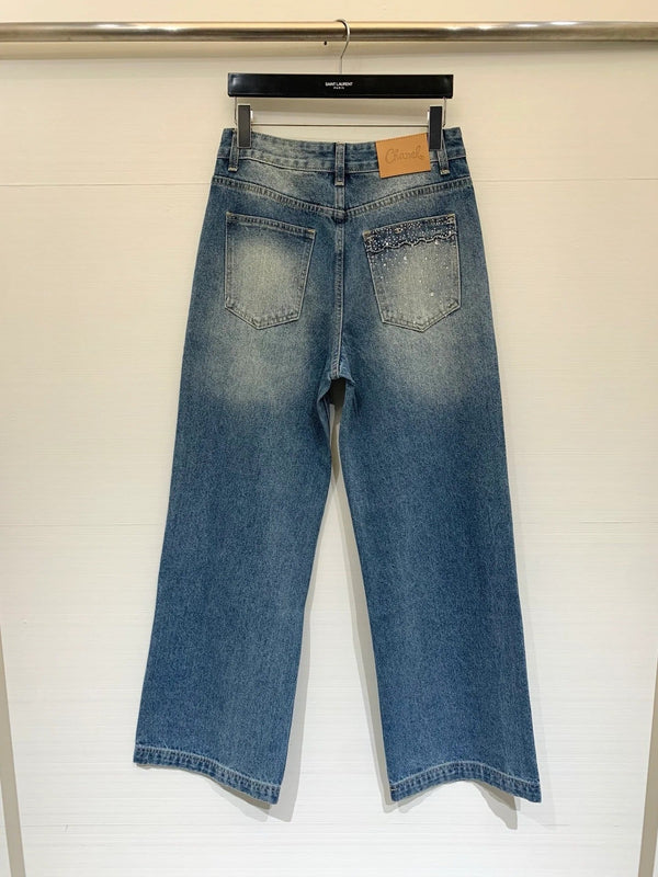 Chanel 2026 Rhinestone-Embellished Straight-Leg Jeans 155198