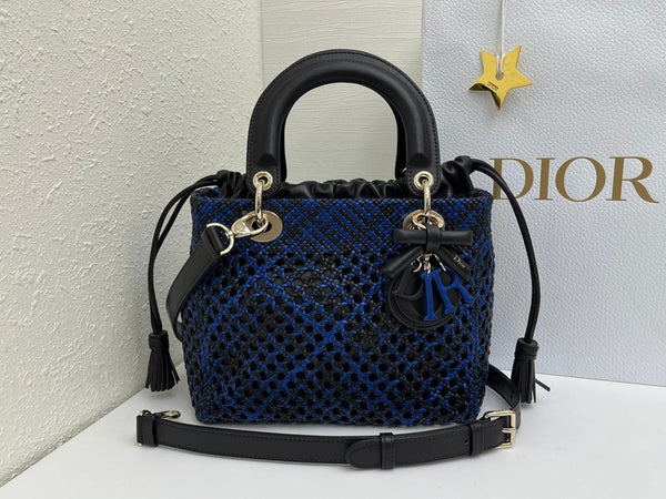 CD Lady Woven Bag 24CM Open-Mesh Lambskin Leather
