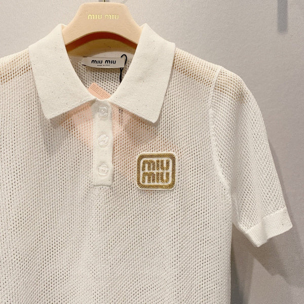 Miu 2026 Mesh Polo Shirt Tencel 648090