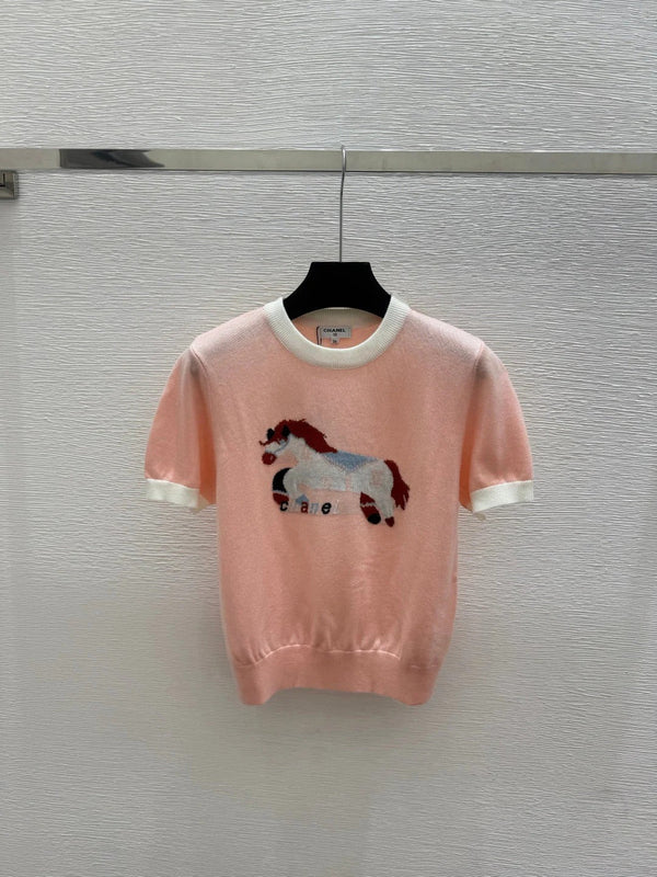 CC 2026 Horse Pattern Knit Short-Sleeve Shirt Cotton 685978
