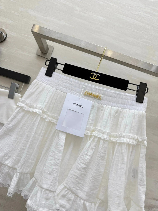 CC 2026 Double-layered Ruffled Skirt White Cotton 666397
