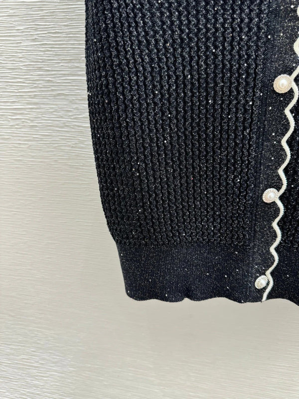 CC 2026 Lapel Sequin Knit Short-Sleeve Black Cotton Polyamide 397736