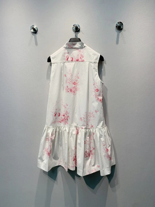 CD 2026 Painting Floral Sleeveless Dress White Pink Cotton 627252