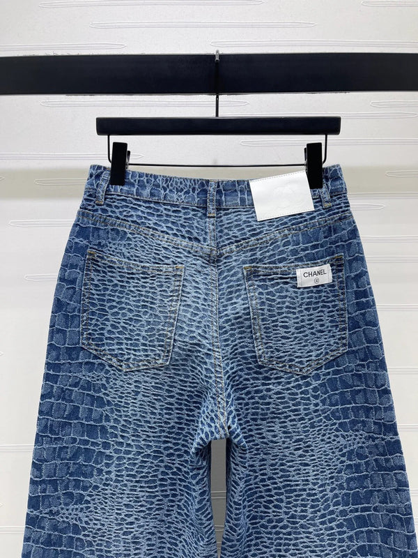 Chanel 2026 Crocodile-embossed High-waisted Jean Blue Cotton 363373
