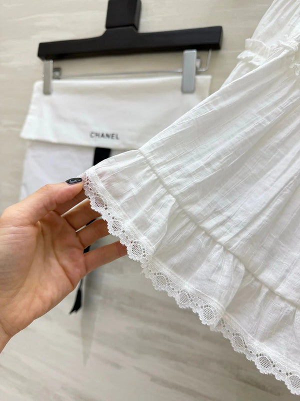 CC 2026 Double-layered Ruffled Skirt White Cotton 666397