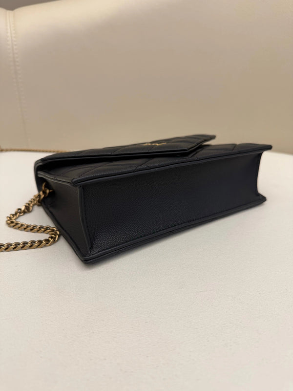 YSL 2026 Saint Laurent Paris Chain Wallet 20cm Black Calfskin