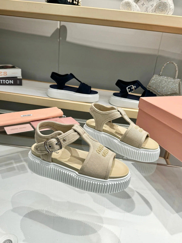 Miu 2026 Platform Sandals Fabric Leather 935741