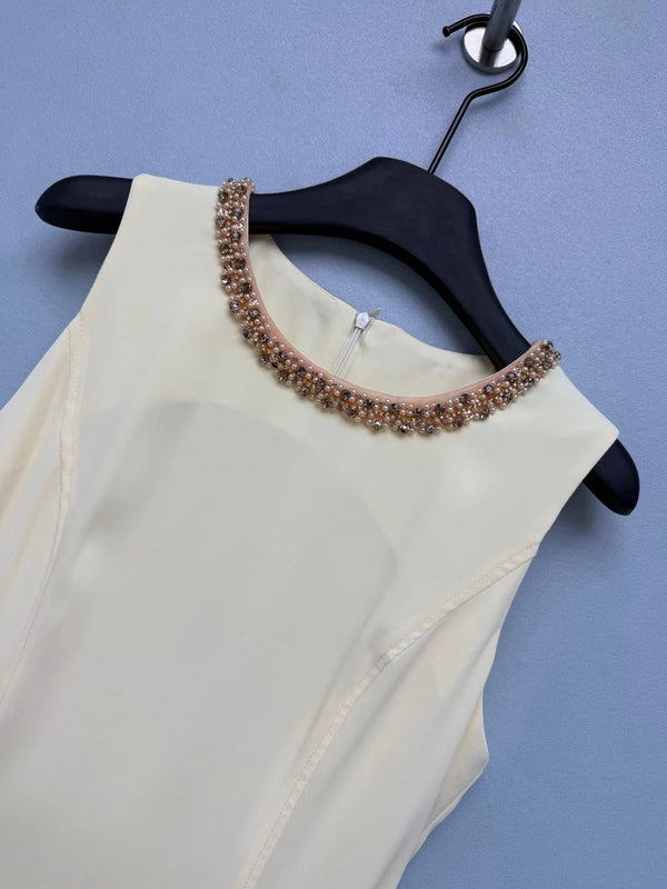 CC 2026 Sleeveless Dress Cream Brown Cotton 400298