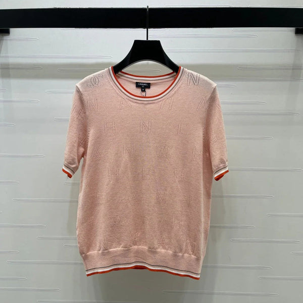 CC 2026 Hollow-out Knit Crew Neck Short-sleeved Top 380725