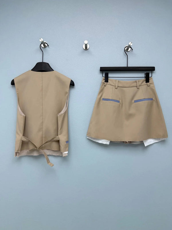 Miu 2026 Vest and Skirt Set Brown Polyester 643033