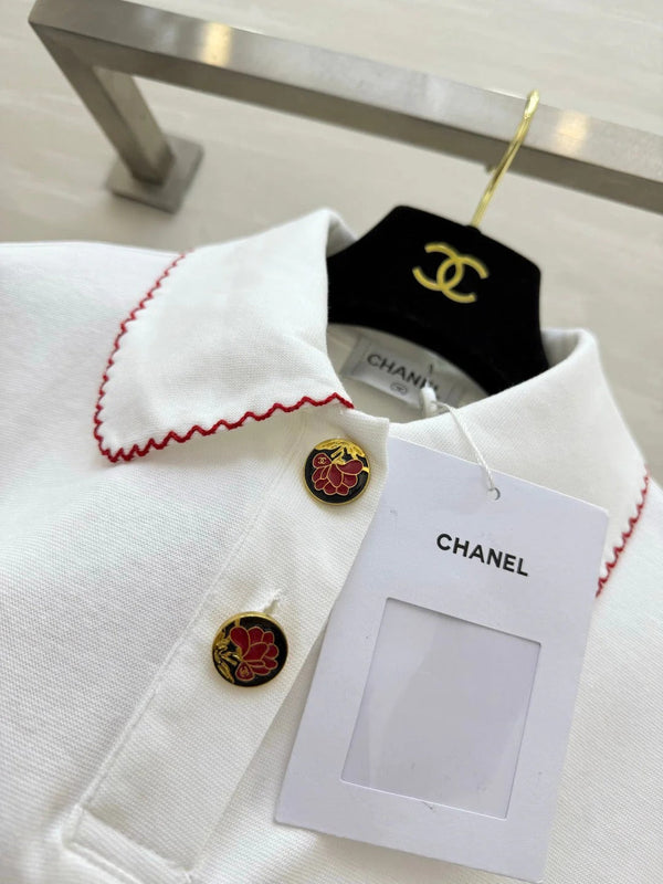 CC 2026 Red-Trimmed Peter Pan Collar Polo Short-Sleeve White Cotton 666394