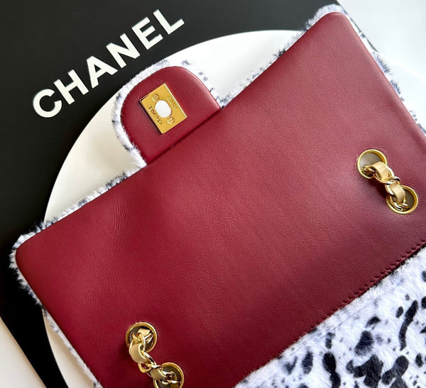 CC 2026 Leopard Print 25cm Flap Bag White Black Ponyhair Leather