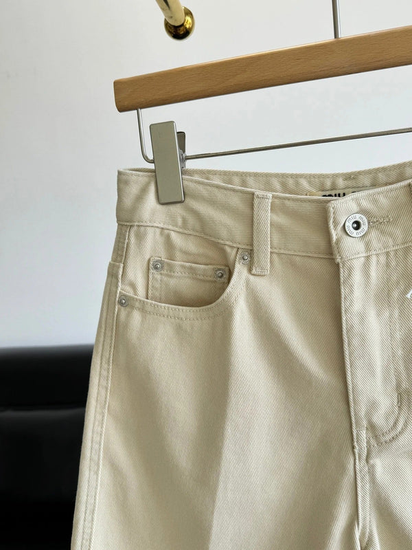 Miu 2026 Denim Shorts Beige Cotton 635724
