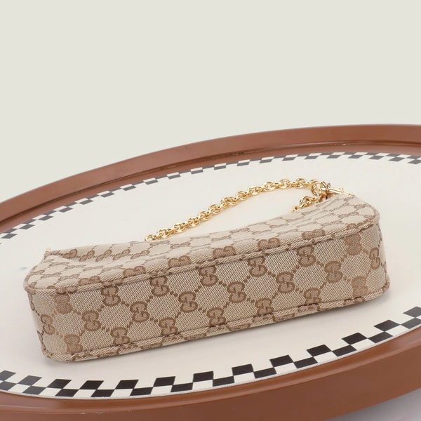 GG 2026 Lady Lunetta Chain Shoulder Bag 25cm Brown Canvas Leather