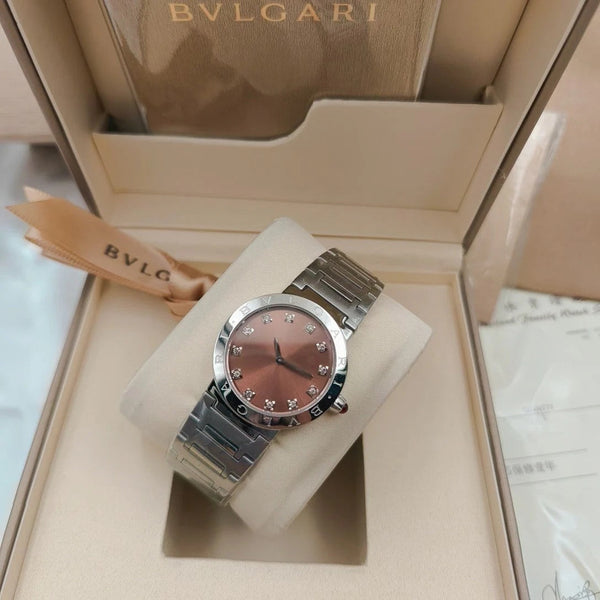 BVLGARI 33mm Diamond Numerals Sliver Case Steel