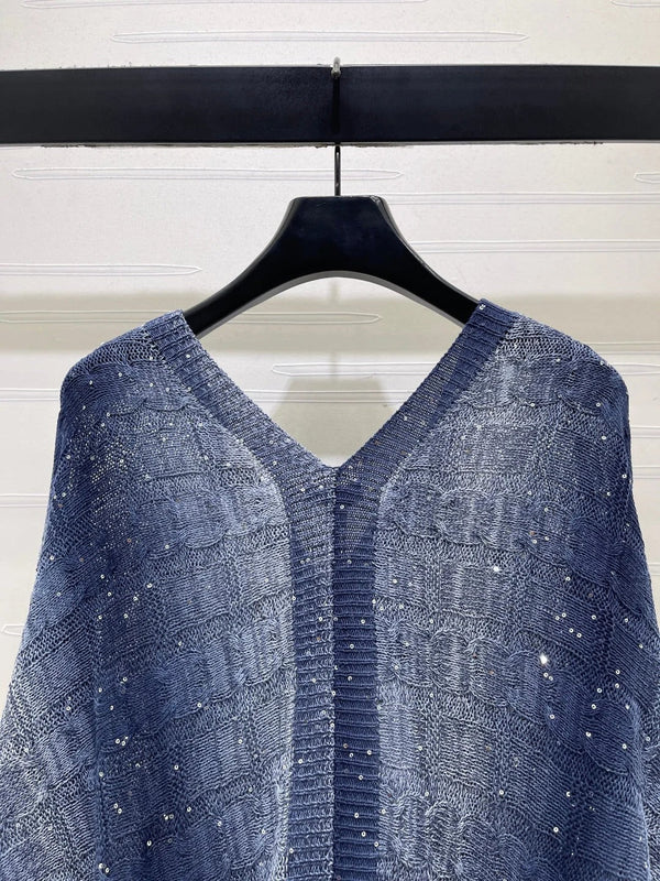CC 2026 V-neck Long-sleeved Cardigan Blue Viscose Tencel 773798