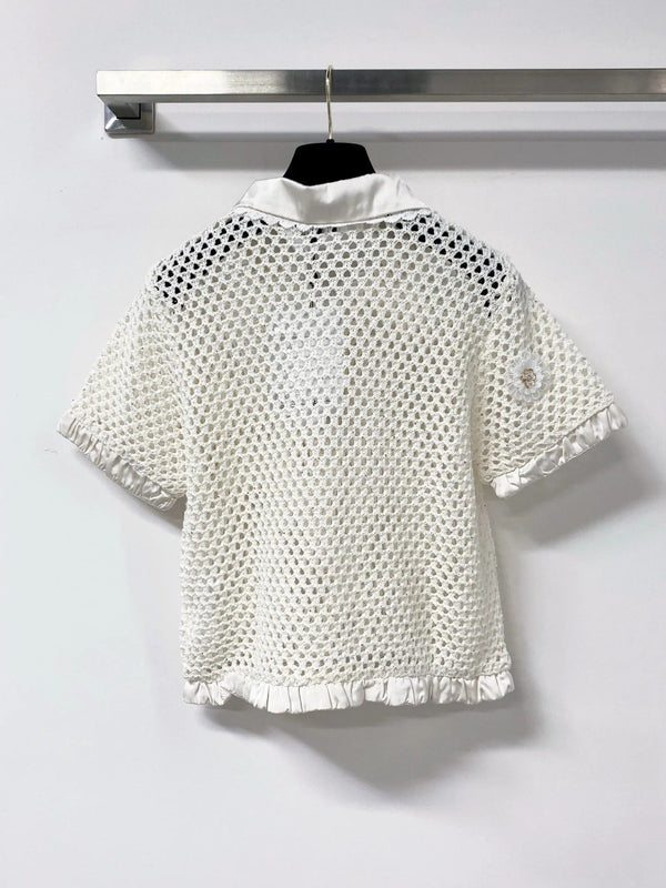 CC 2026 Daisy Pattern Knit Short-Sleeve Shirt White Wool 673370