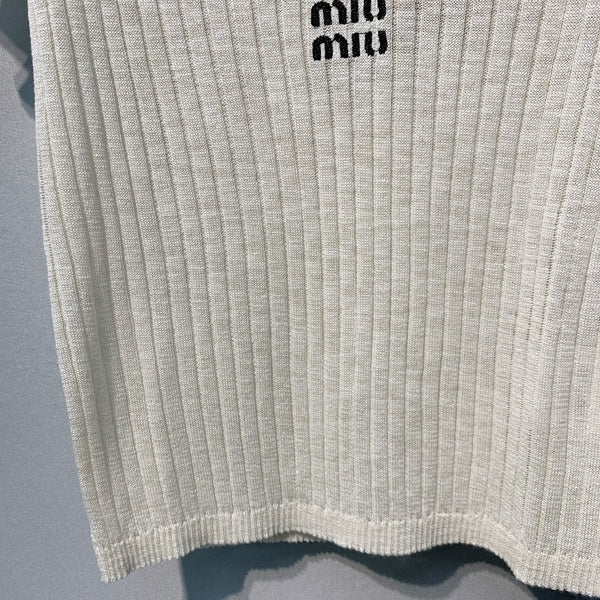 Miu 2026 Knit Polo Shirt Cream Wool 370201