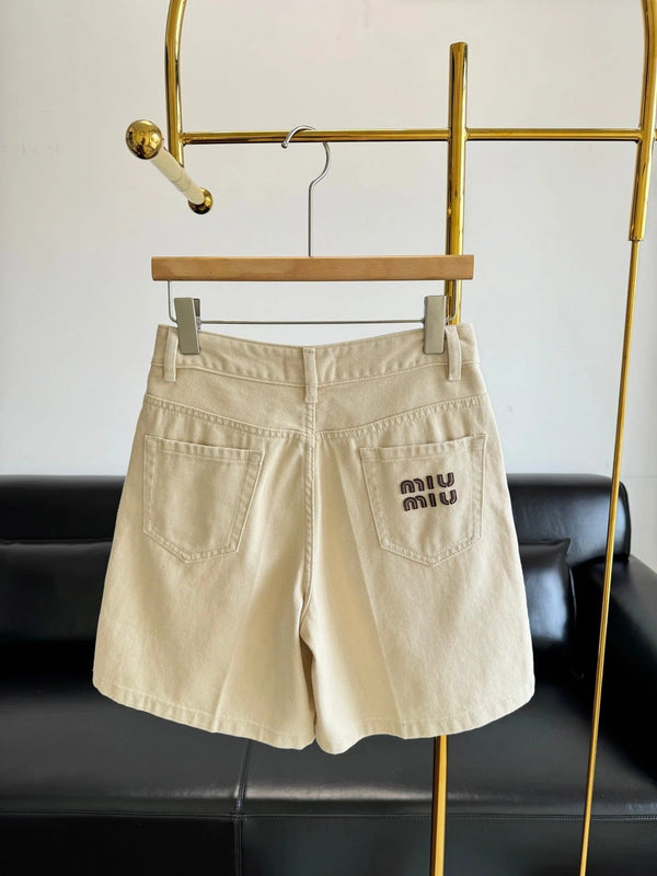 Miu 2026 Denim Shorts Beige Cotton 635724