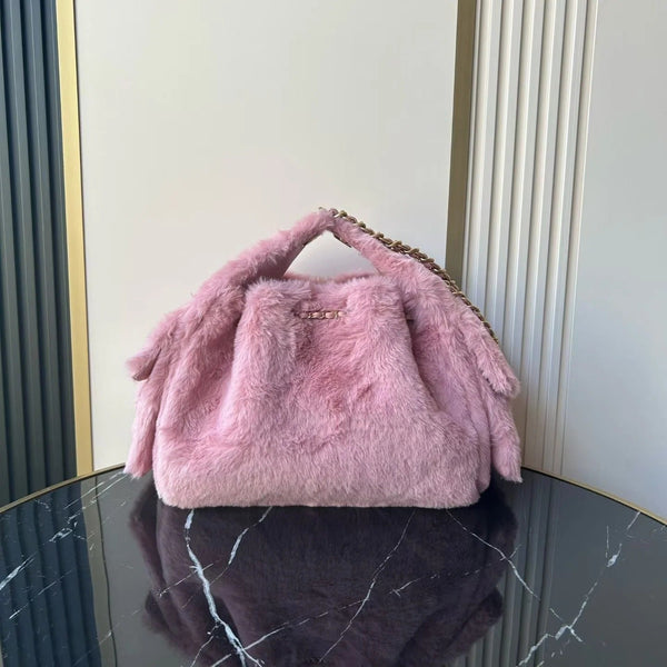 CC 2026 Hobo Bag 30cm Pink Fur Leather