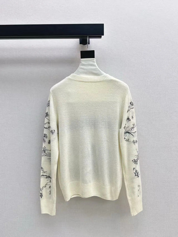 Dior 2026 Toile de Jouy Logo Knit Sweater Cream Blue Wool