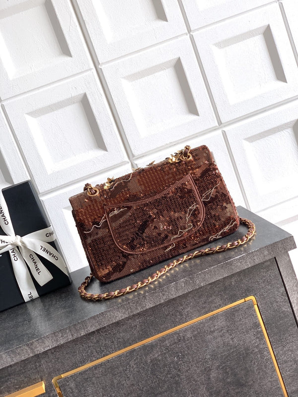 CC 2026 Flap Bag Brown Mix Colors Sequin Leather