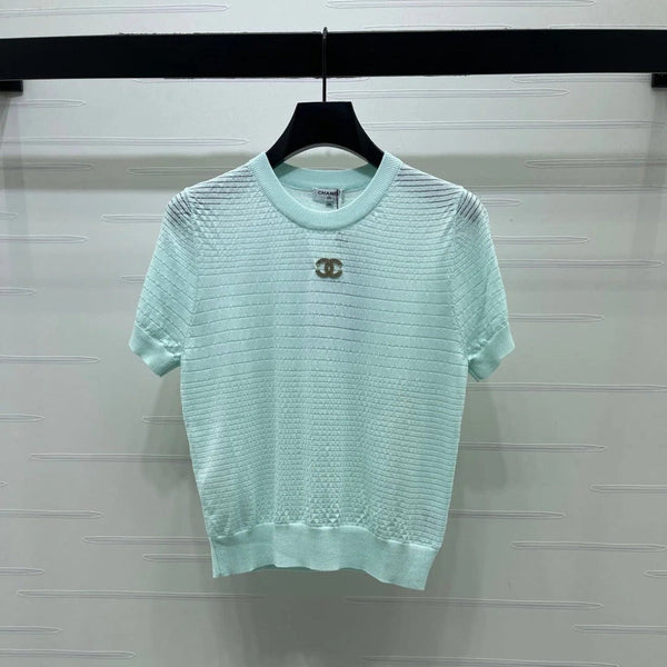 CC 2026 Striped Knit Short-sleeved Top Tencel Cotton 380709