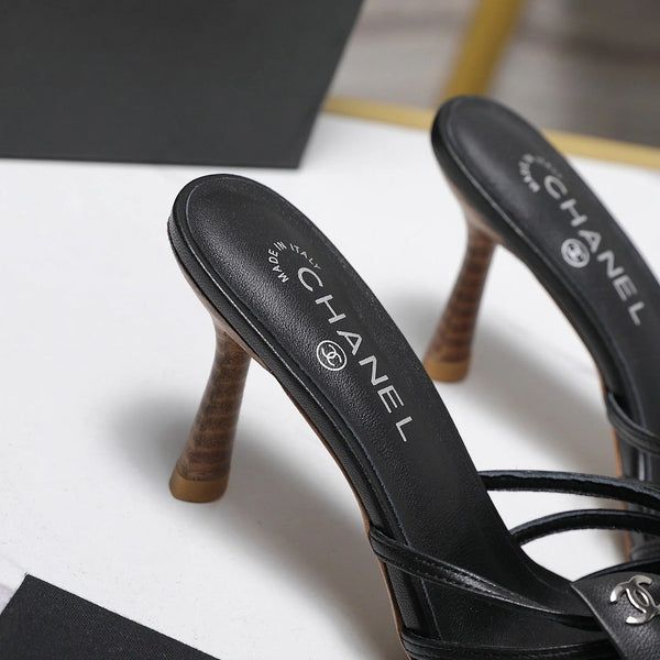 CC 2026 High-heeled Sandals With Delicate Bow 80mm Black Cowhide 758430