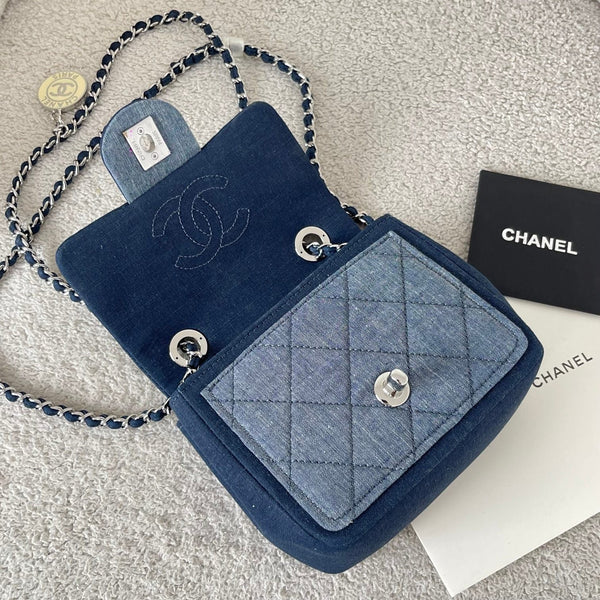 CC 2026 Quilted Mini Flap Bag 17cm Blue Denim