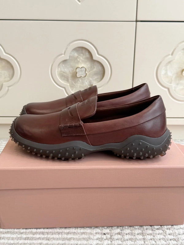 Miu 2026 Retro Distressed Loafers Cowhide 955676