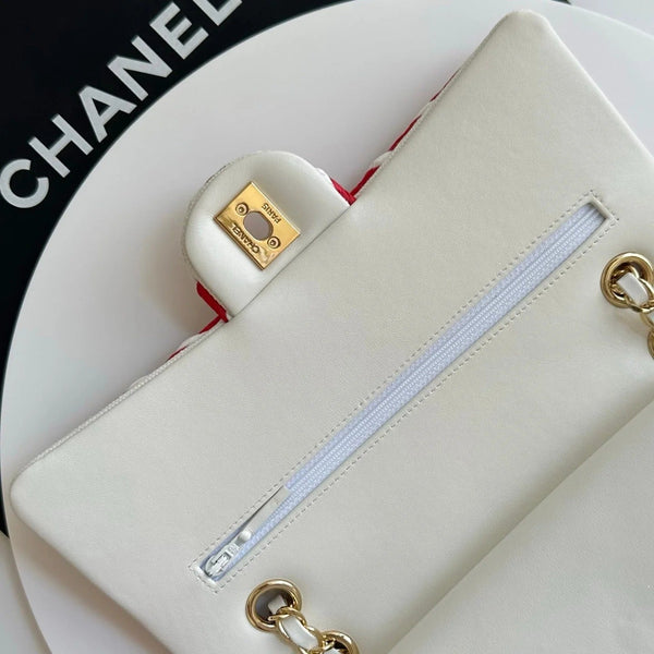 CC 26s Classic 11.12 Bag 25.5cm White Red Woven Leather