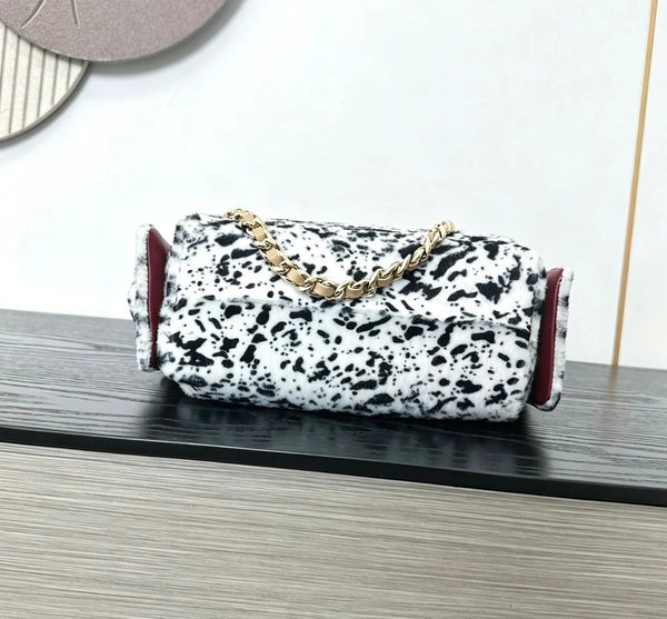 CC 2026 Leopard Print Hobo Bag 22cm White Black Ponyhair Leather