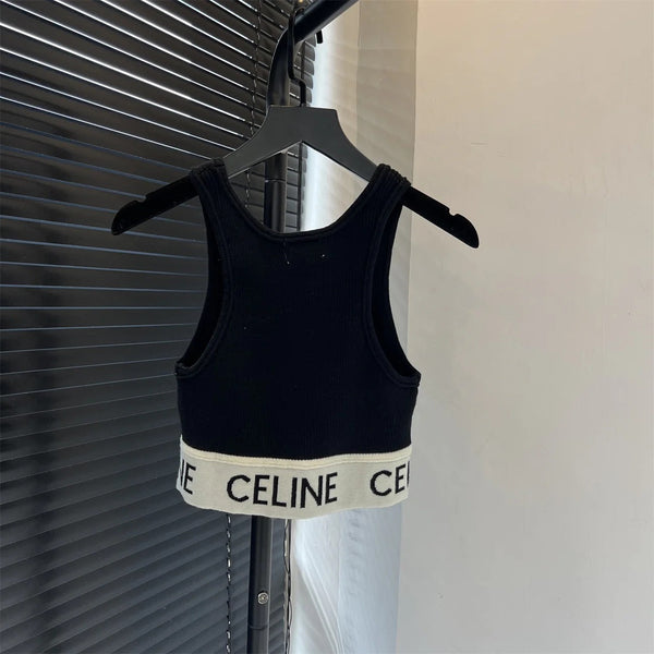 Celine 2026 Knit Rib-knit Logo-detail Crop Tank Top Cotton