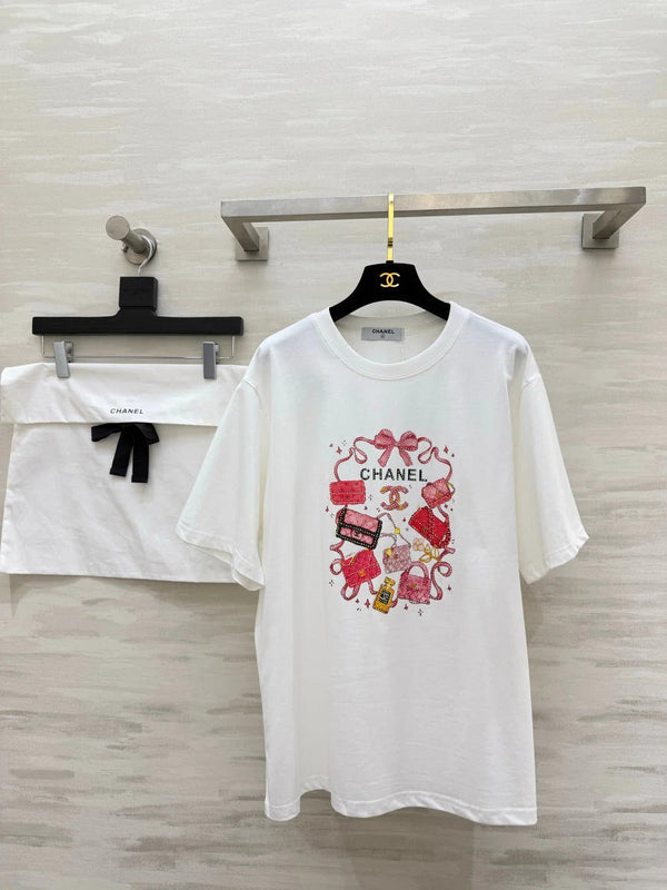 CC 2026 Rhinestone Print T-shirt Cotton 681371