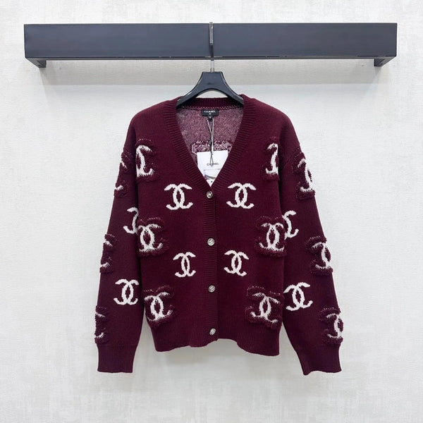CC 2026 Jacquard Long-Sleeve Knit Cardigan Wool 418685