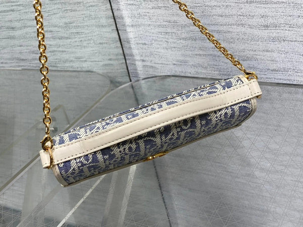 CD 2026 Montaigne Cigale Bag 20.5cm Blue White Canvas Leather 272677