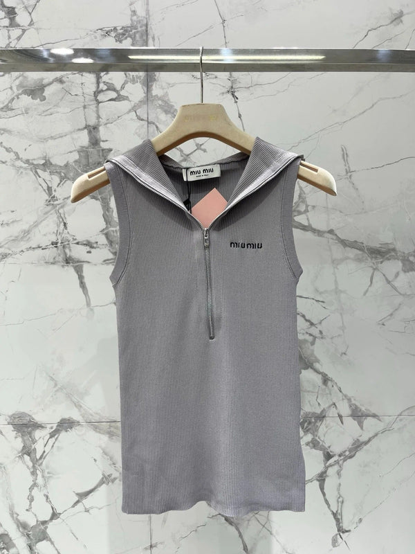 Miu 2026 Hooded Zipper Tank Top Tencel 636581