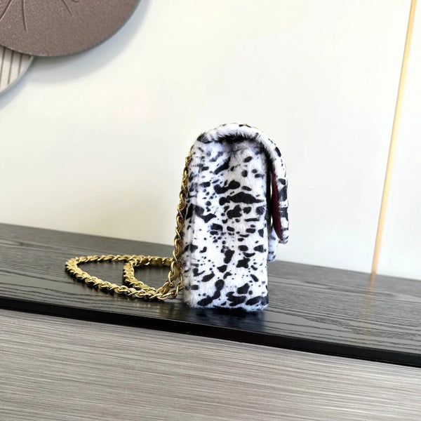 CC 2026 Leopard Print 25cm Flap Bag White Black Ponyhair Leather
