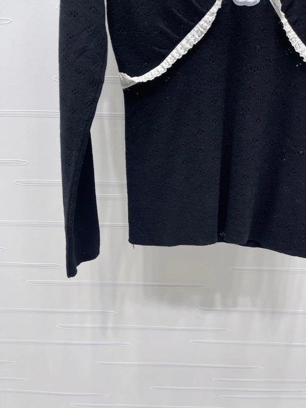 CC 2026 Lace-trimmed Knit V-neck Long-sleeved Top Wool 773815