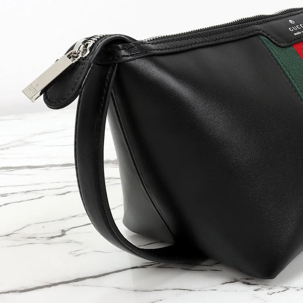 GG 2026 Mega Web Trademark Crossbody Bag 22cm Balck Canvas Leather